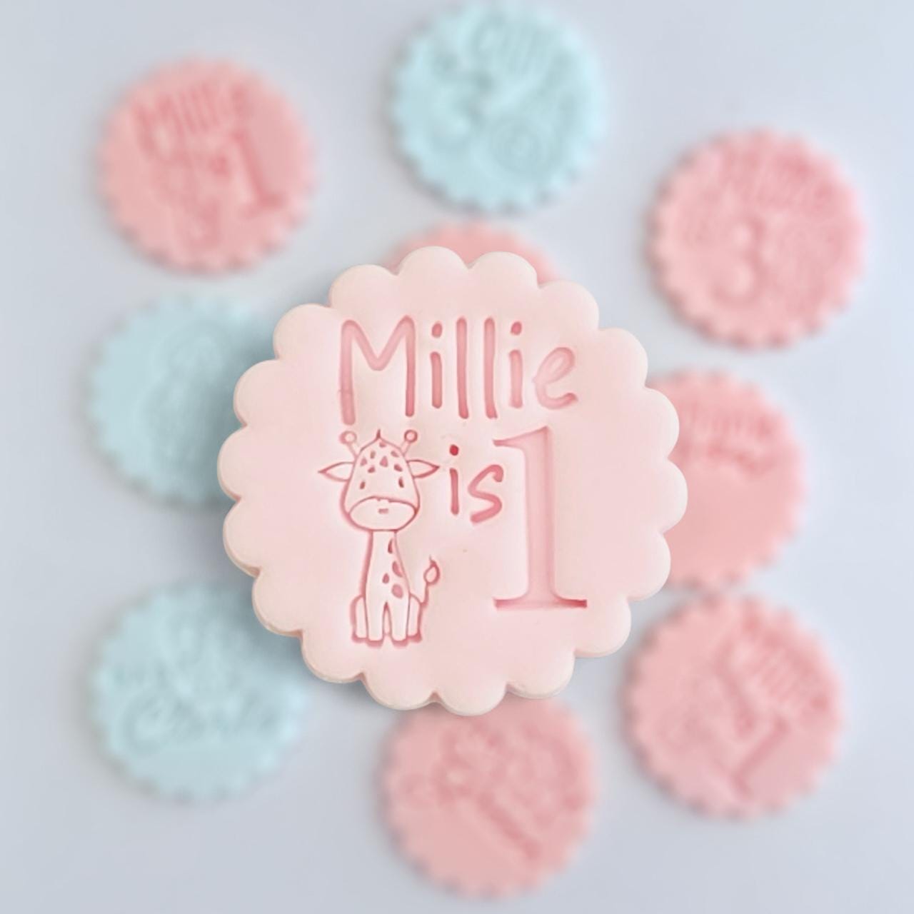 Custom Name & Age Cookie Stamp Set: Giraffe Design
