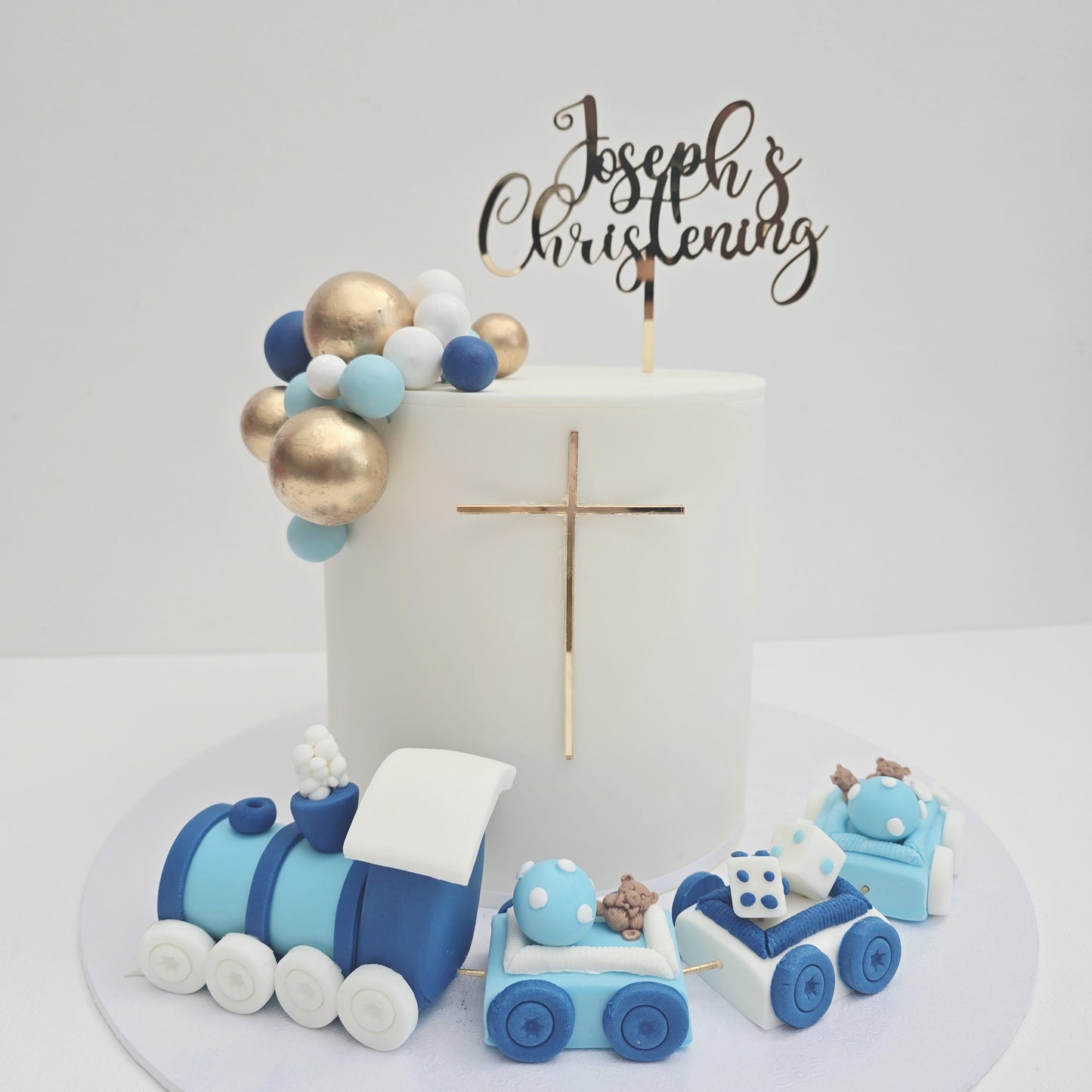 Personalised Christening Name and Long Cross Cake Charm Set