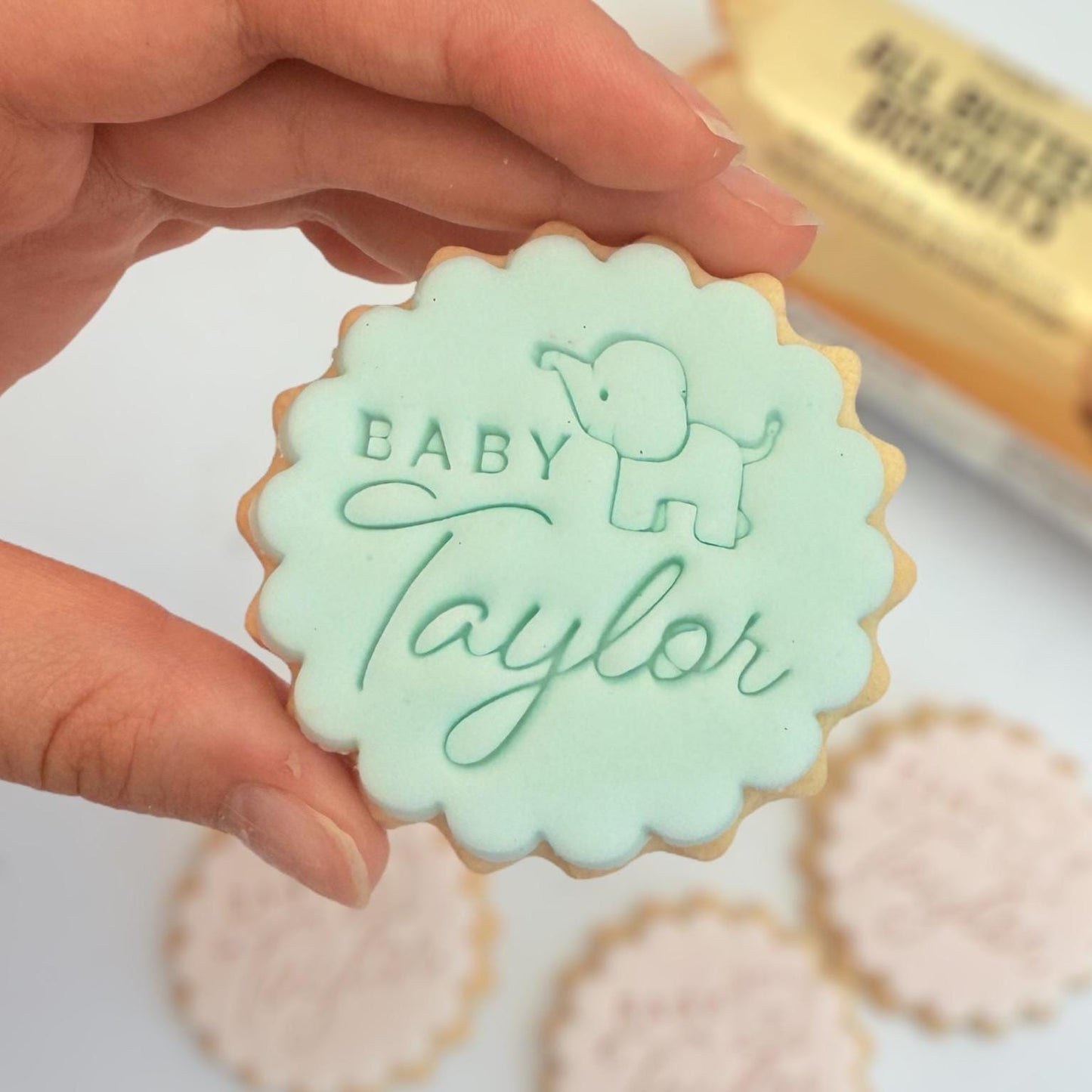 Custom Baby Name Cookie Stamp Set: Elephant Design