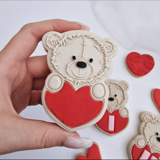 Cute Teddy with heart  - Deboss and cutter image 0