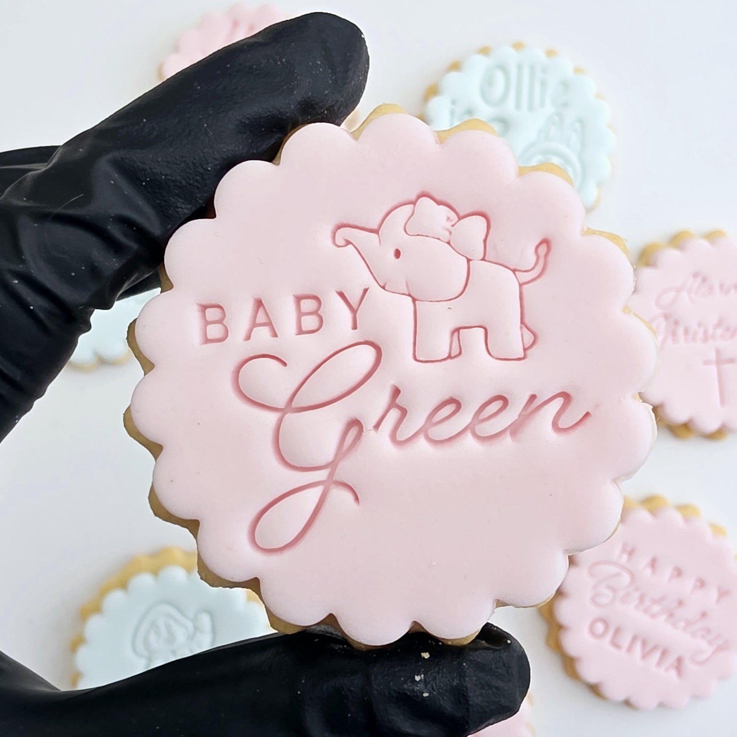 Custom Baby Name Cookie Stamp, Elephant Design