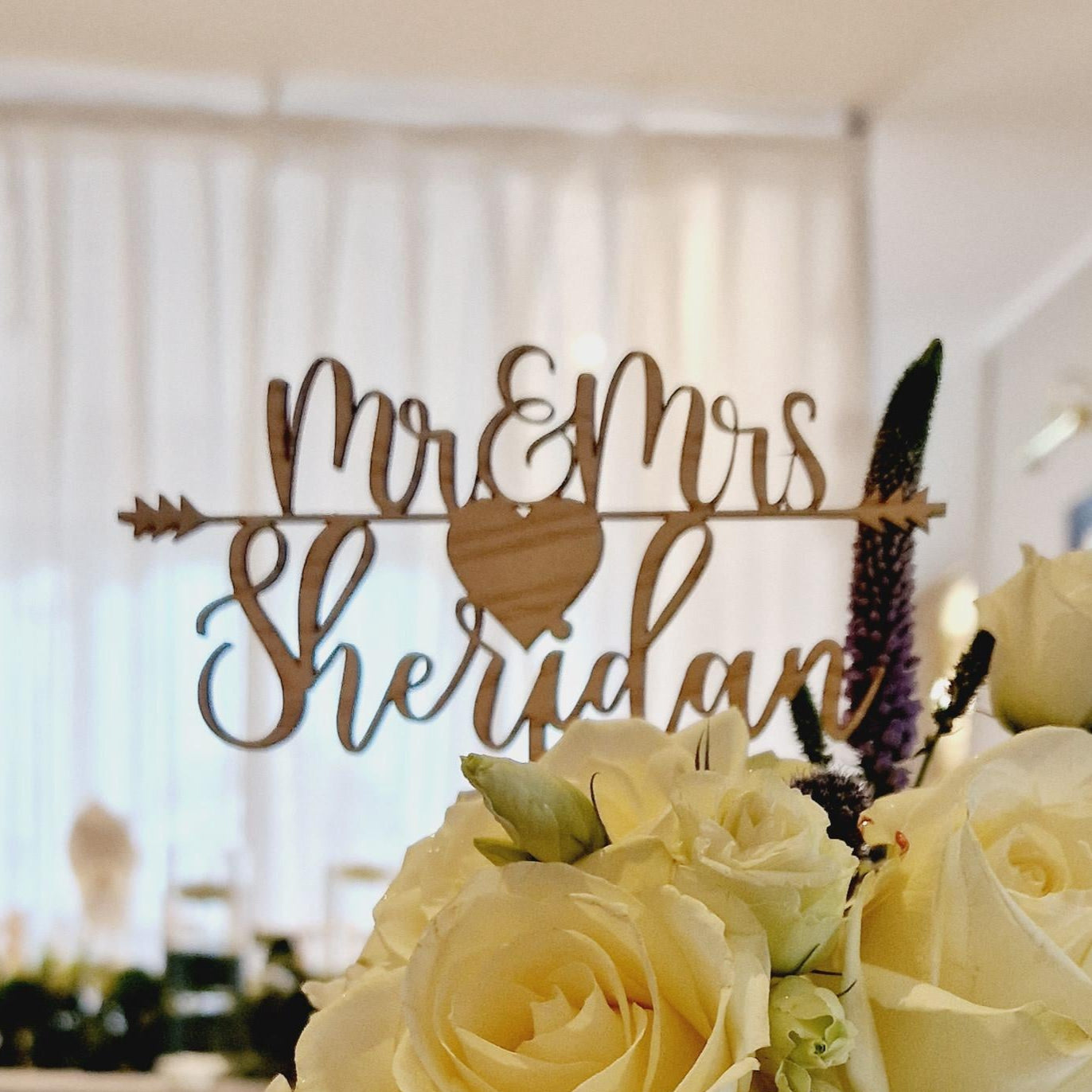 Custom rustic wedding cake topper, Personalised cake topper