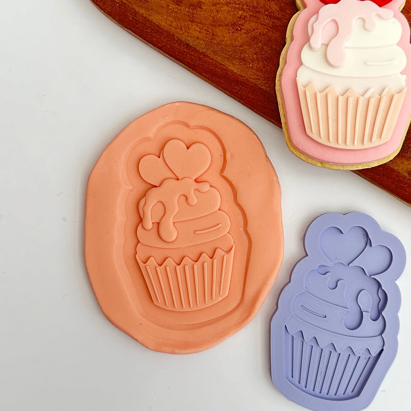Cupcake with hearts  - PLA embosser and matching cutter image 1