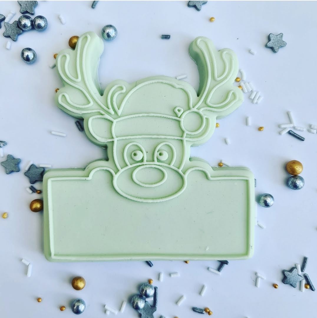 Christmas -Cute Reindeer with message board Deboss and Matching Cutter image 0