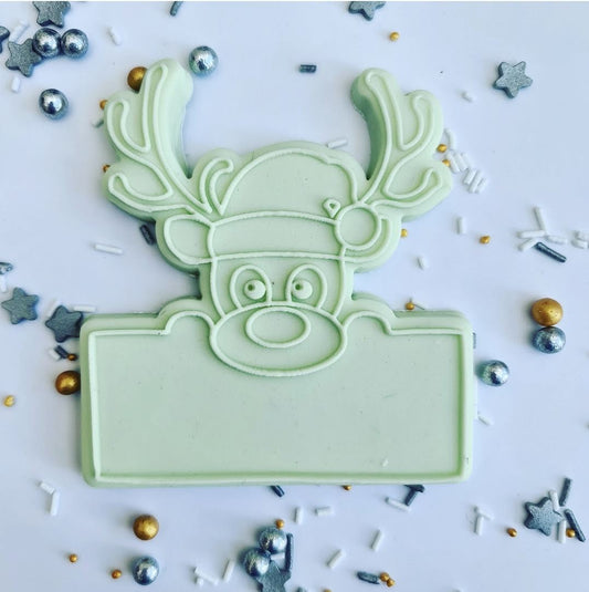 Christmas -Cute Reindeer with message board Deboss and Matching Cutter image 0