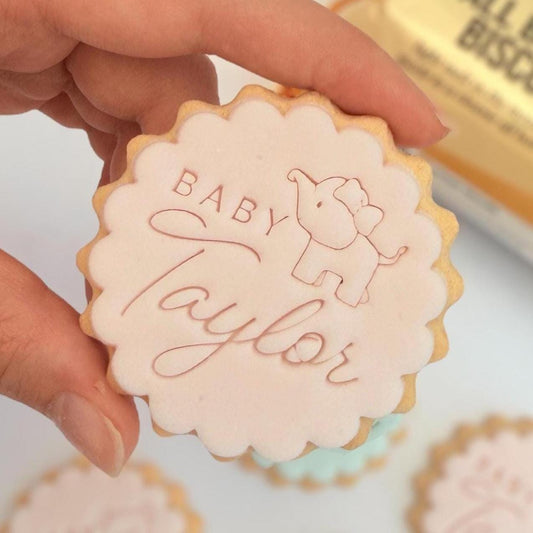 Custom Baby Name Cookie Stamp, Elephant Design