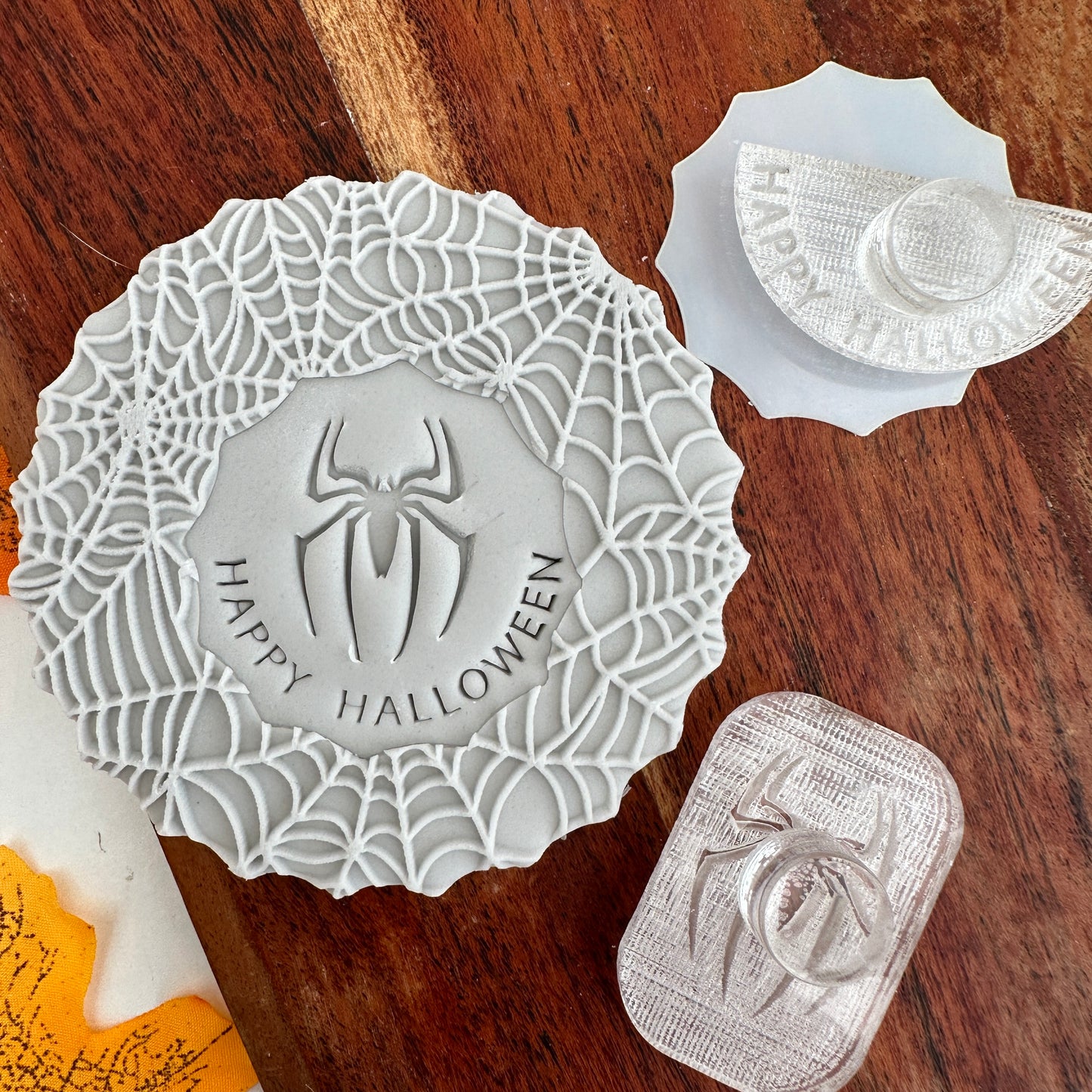 Web pattern with Spider and Happy Halloween stamp image 0