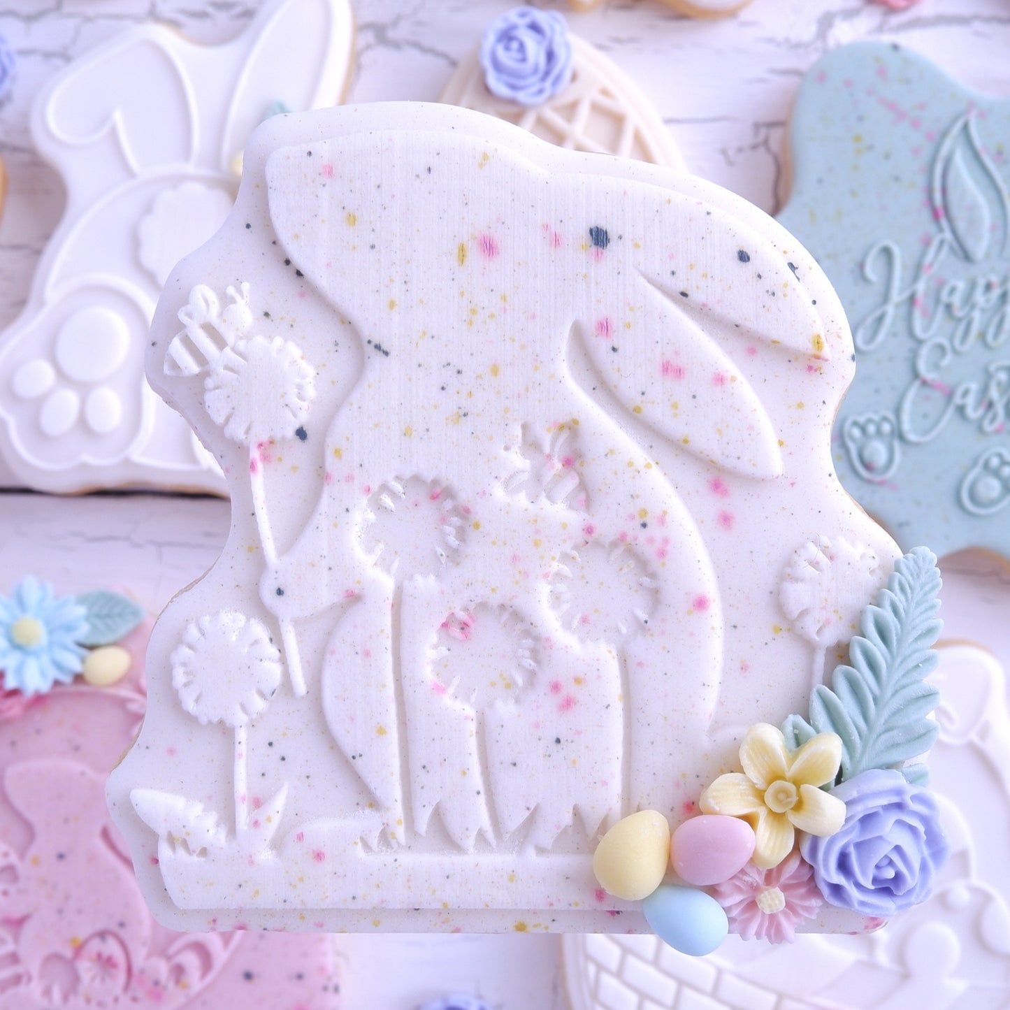 Easter Bunny and Flowers-  Deboss & Cutter image 0