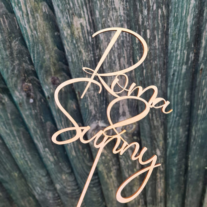 Rustic wooden Custom Wedding cake topper