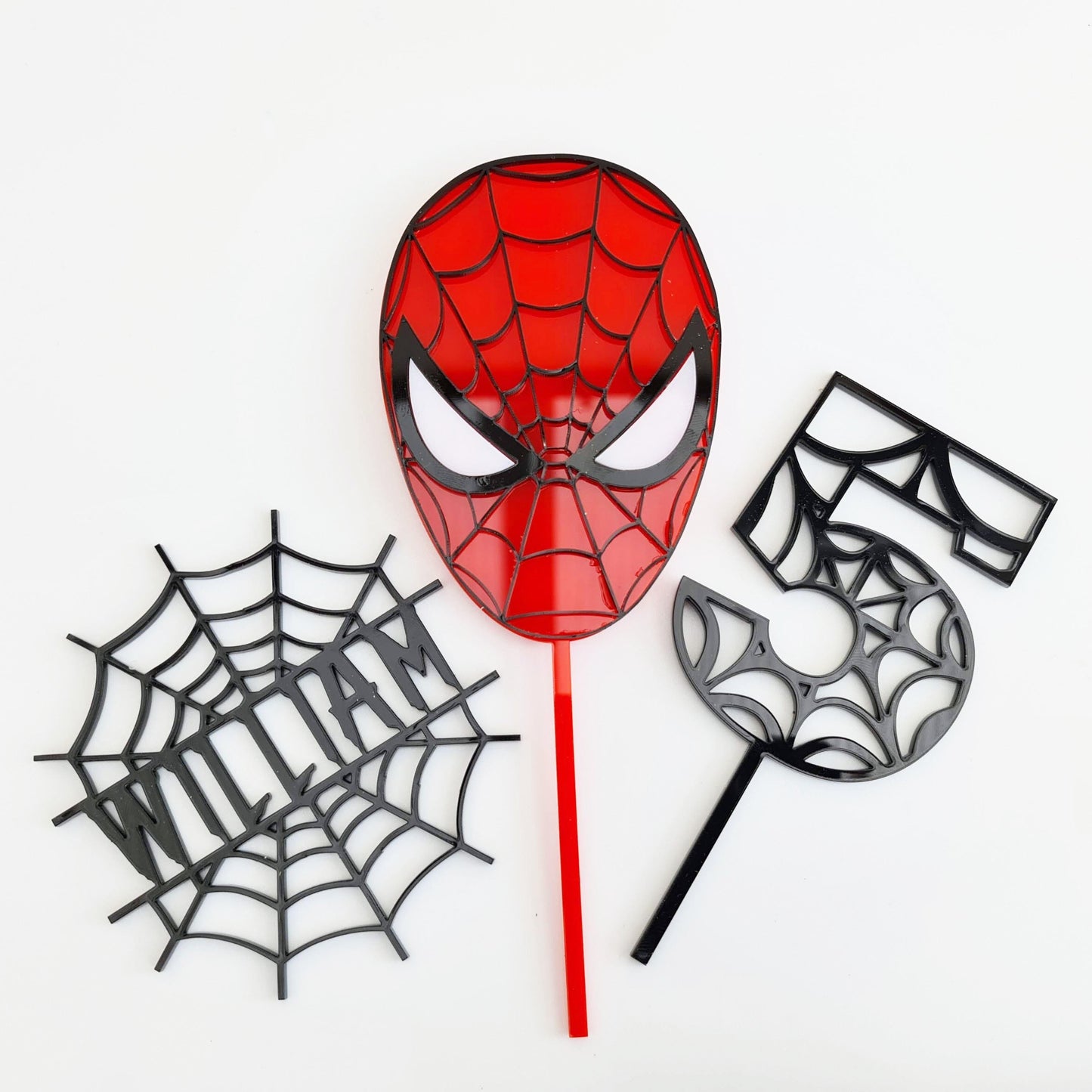 Personalised Spider man Birthday cake topper set, cake charm, name charm, age topper, acrylic cake topper
