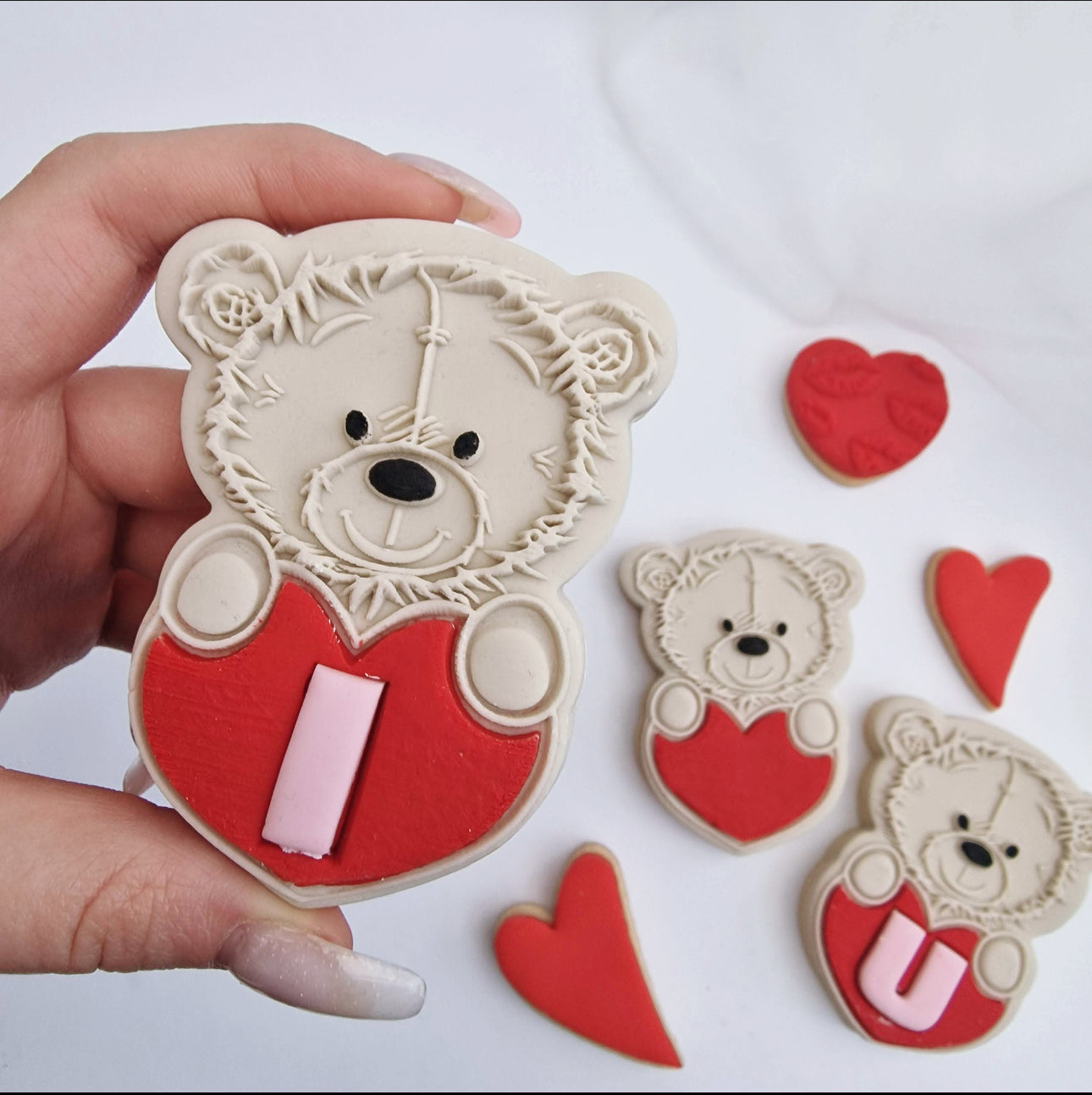 Cute Teddy with heart  - Deboss and cutter image 1