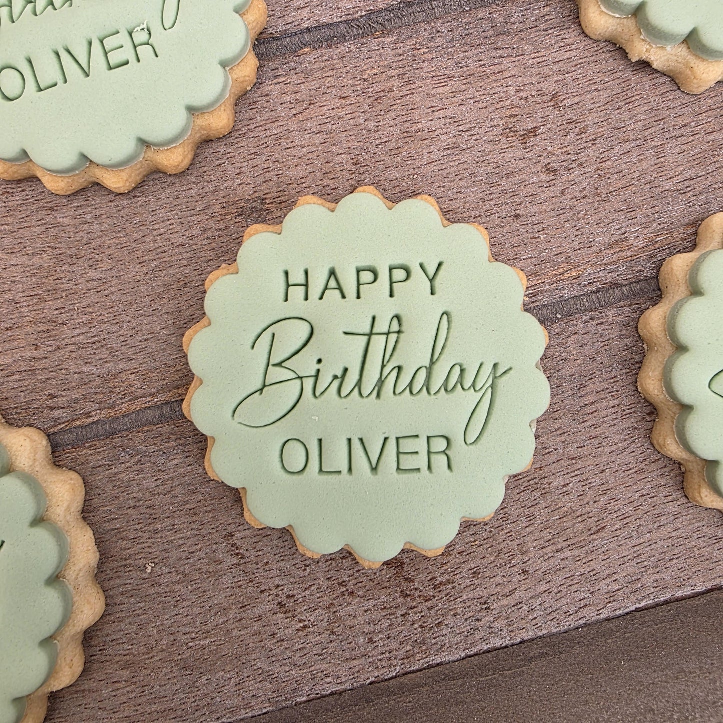 Custom Happy Birthday Fondant Cookie Stamp and Cutter Set