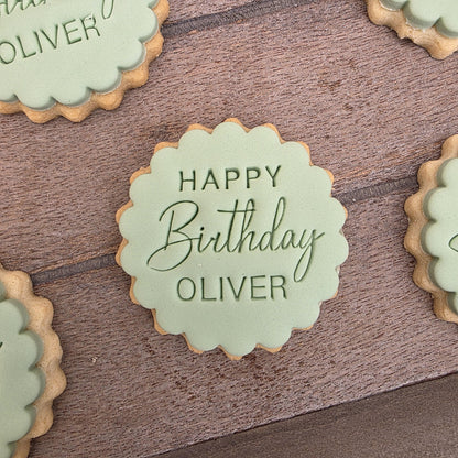 Custom Happy Birthday Fondant Cookie Stamp and Cutter Set
