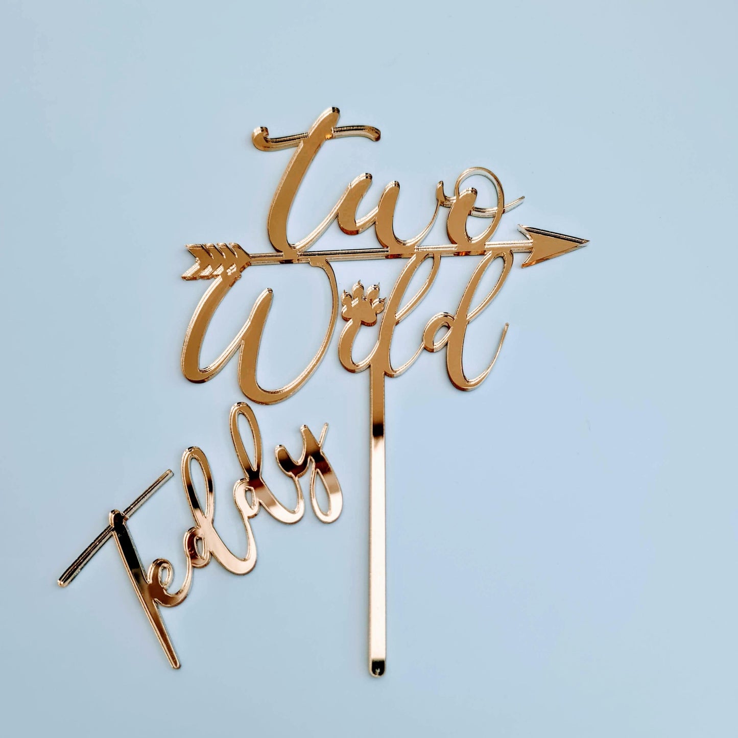 Two Wild cake topper and first name charm, acrylic cake topper
