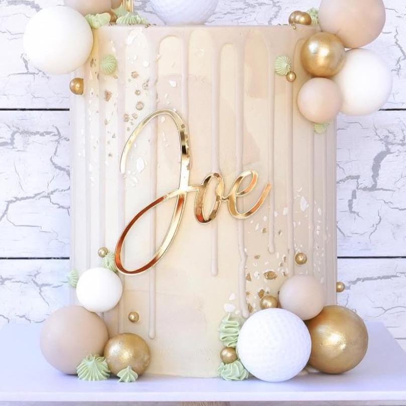 Acrylic name charm, gold mirror cake charm, acrylic cake decorations