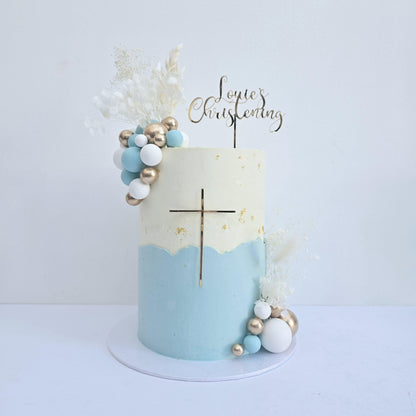 Personalised Christening Name and Long Cross Cake Charm Set