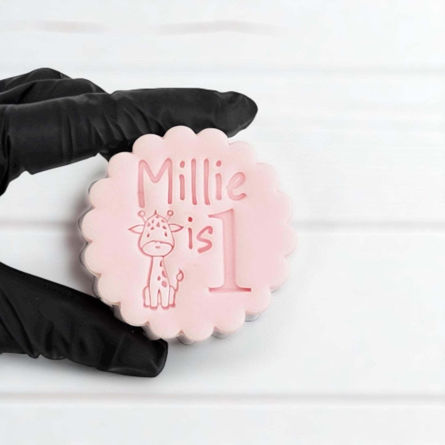 Custom Name & Age Cookie Stamp Set: Giraffe Design