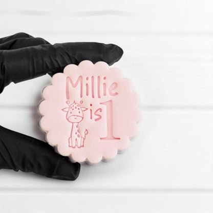 Custom Name & Age Cookie Stamp Set: Giraffe Design