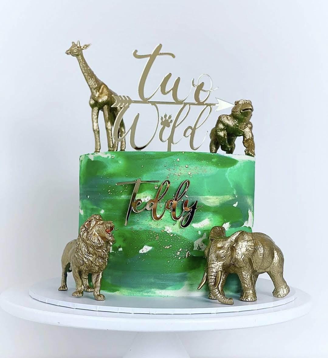 Two Wild cake topper and first name charm, acrylic cake topper