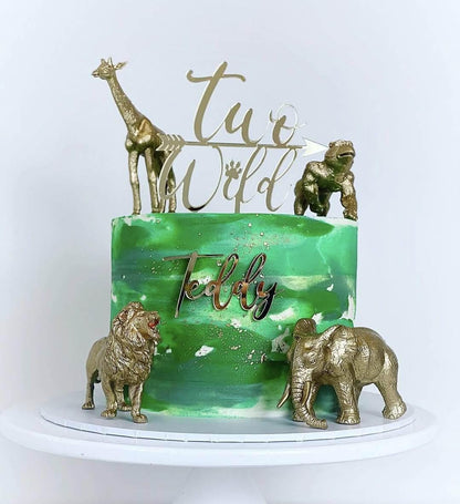 Two Wild cake topper and first name charm, acrylic cake topper