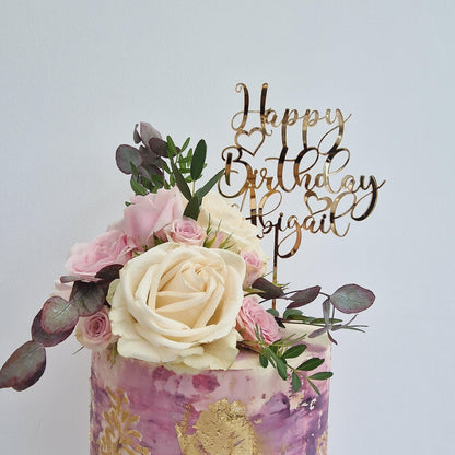 Happy Birthday Cake Topper with Name, Personalized Birthday Cake Topper, 25th 30th 40th Birthday Cake Topper, 50th Anniversary Cake Topper