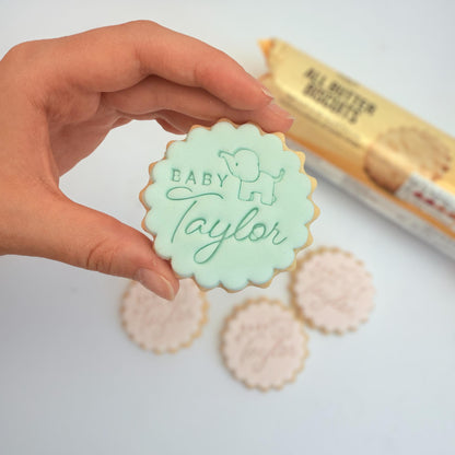 Custom Baby Name Cookie Stamp Set: Elephant Design