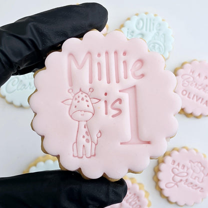 Custom Name & Age Cookie Stamp Set: Giraffe Design