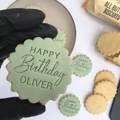 Custom Happy Birthday Fondant Cookie Stamp and Cutter Set