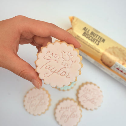 Custom Baby Name Cookie Stamp, Elephant Design