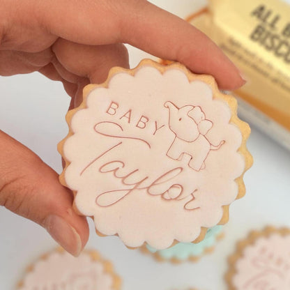 Custom Baby Name Cookie Stamp, Elephant Design