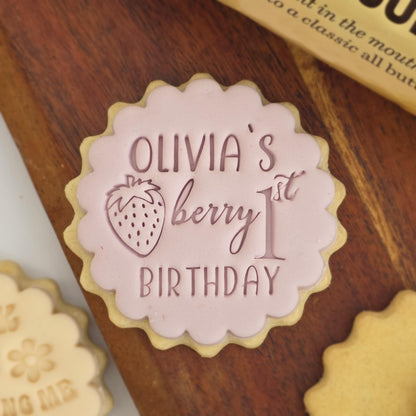 Berry First Birthday Custom Name Cookie Stamp Set