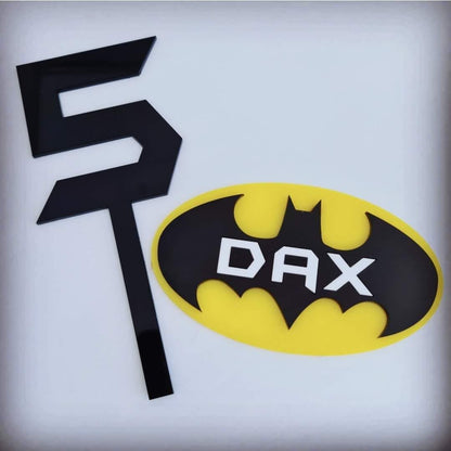 Personalised Batman Birthday cake topper set, cake charm, name charm, age topper
