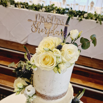 Custom rustic wedding cake topper, Personalised cake topper