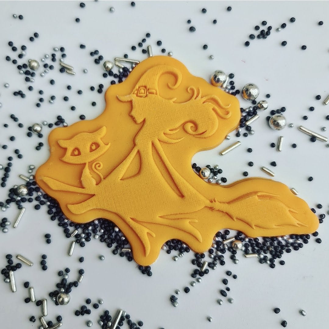 HALLOWEEN - Witch on the broom - Deboss & Matching Cutter image 0