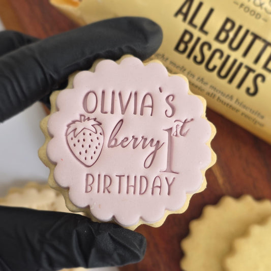 Berry First Birthday Custom Name Cookie Stamp Set