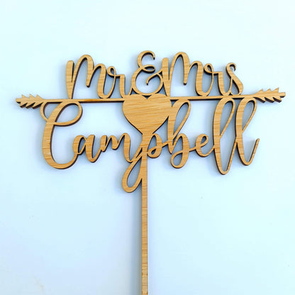 Custom rustic wedding cake topper, Personalised cake topper