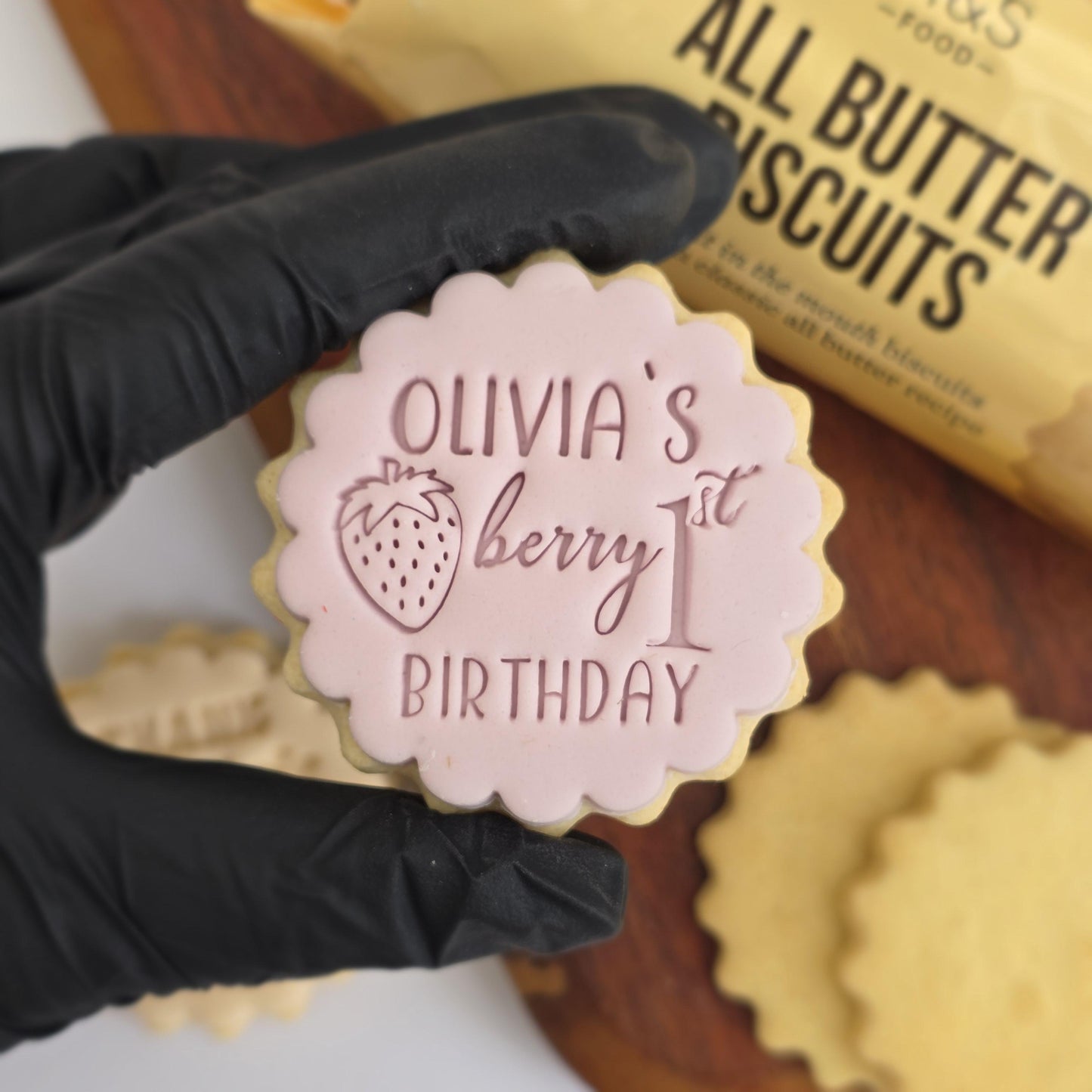 Berry First Birthday Custom Name Cookie Stamp Set