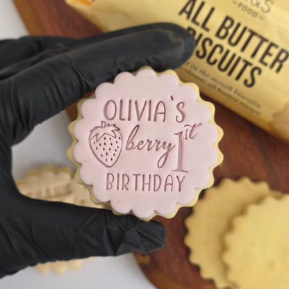 Berry First Birthday Custom Name Cookie Stamp Set