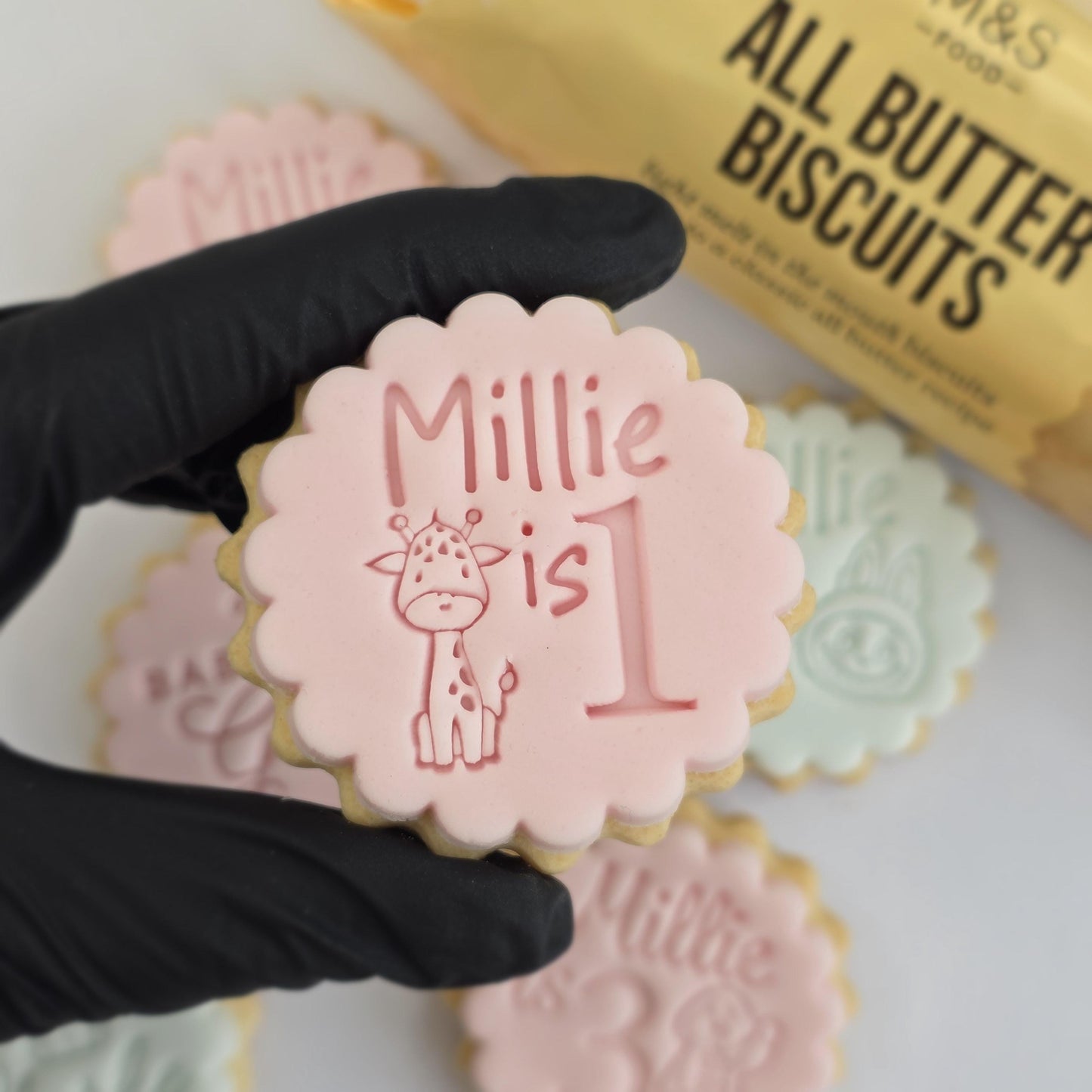 Custom Name & Age Cookie Stamp Set: Giraffe Design